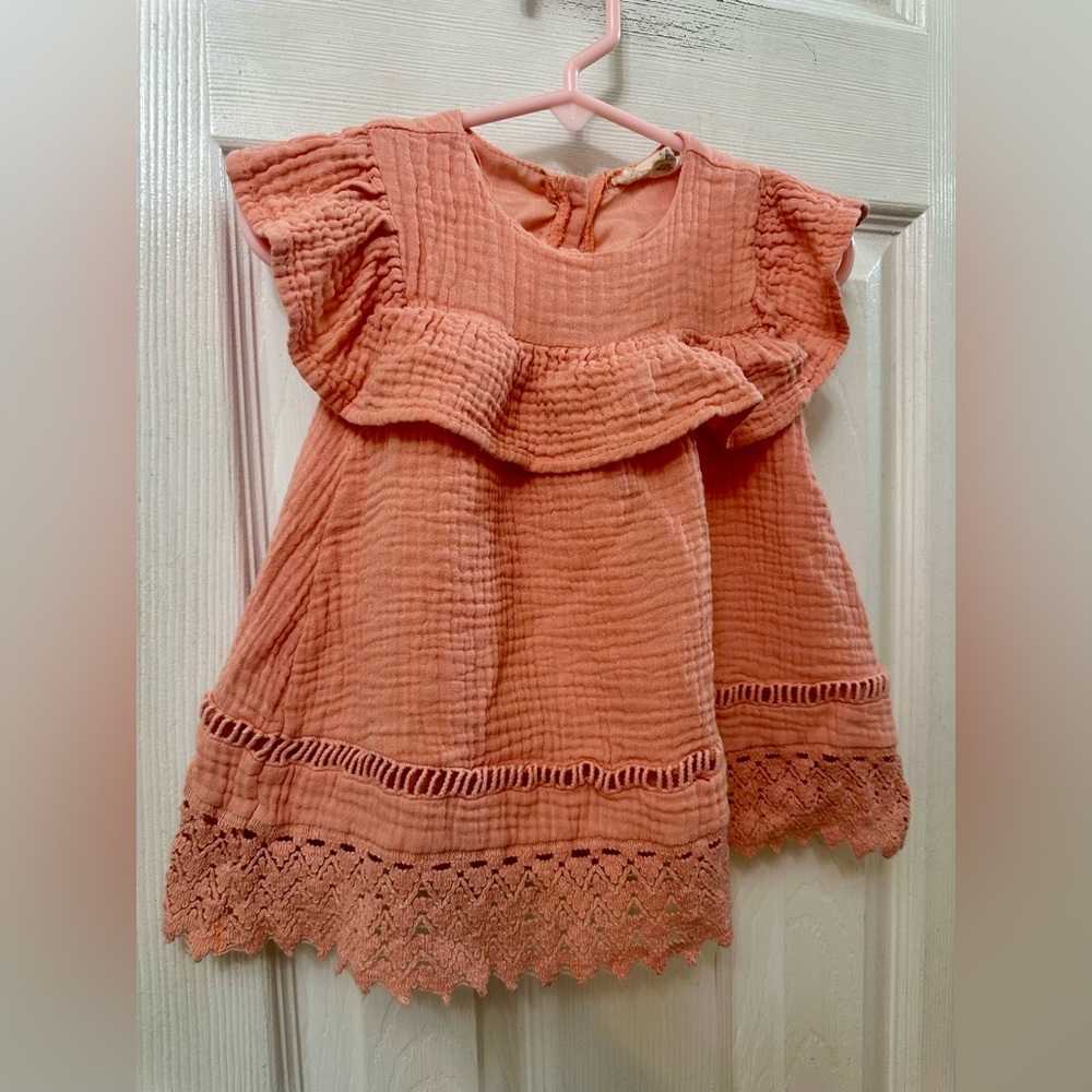 Jessica Simpson Gauzy Peach Dress with Diaper Cover, 18m